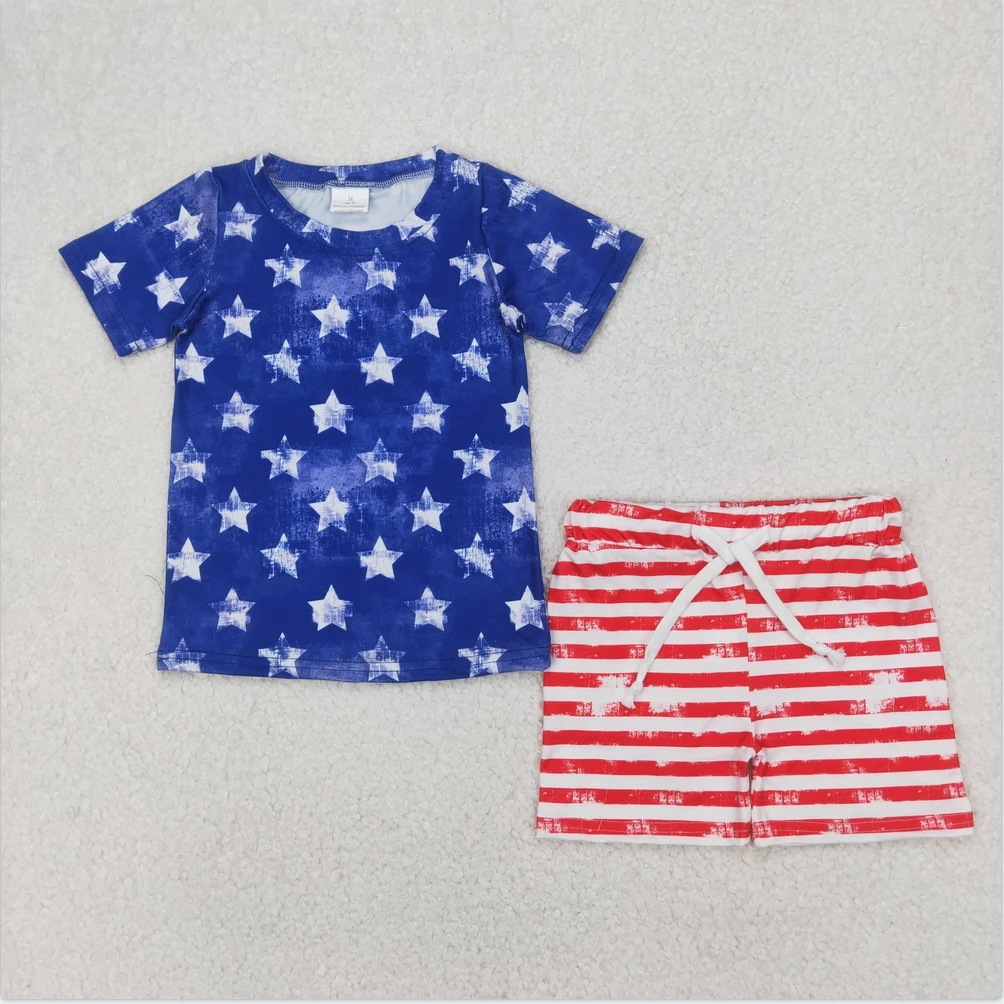 New Short Sleeve Outfits Kids Designers Toddler Baby Boys Blue Short Sleeves Stars Shirt Red Stripe Shorts 4th Of July Sets
New Short Sleeve Outfits Kids Designers Toddler Baby Boys Blue Short Sleeves Stars Shirt Red Stripe Shorts 4th Of July Sets