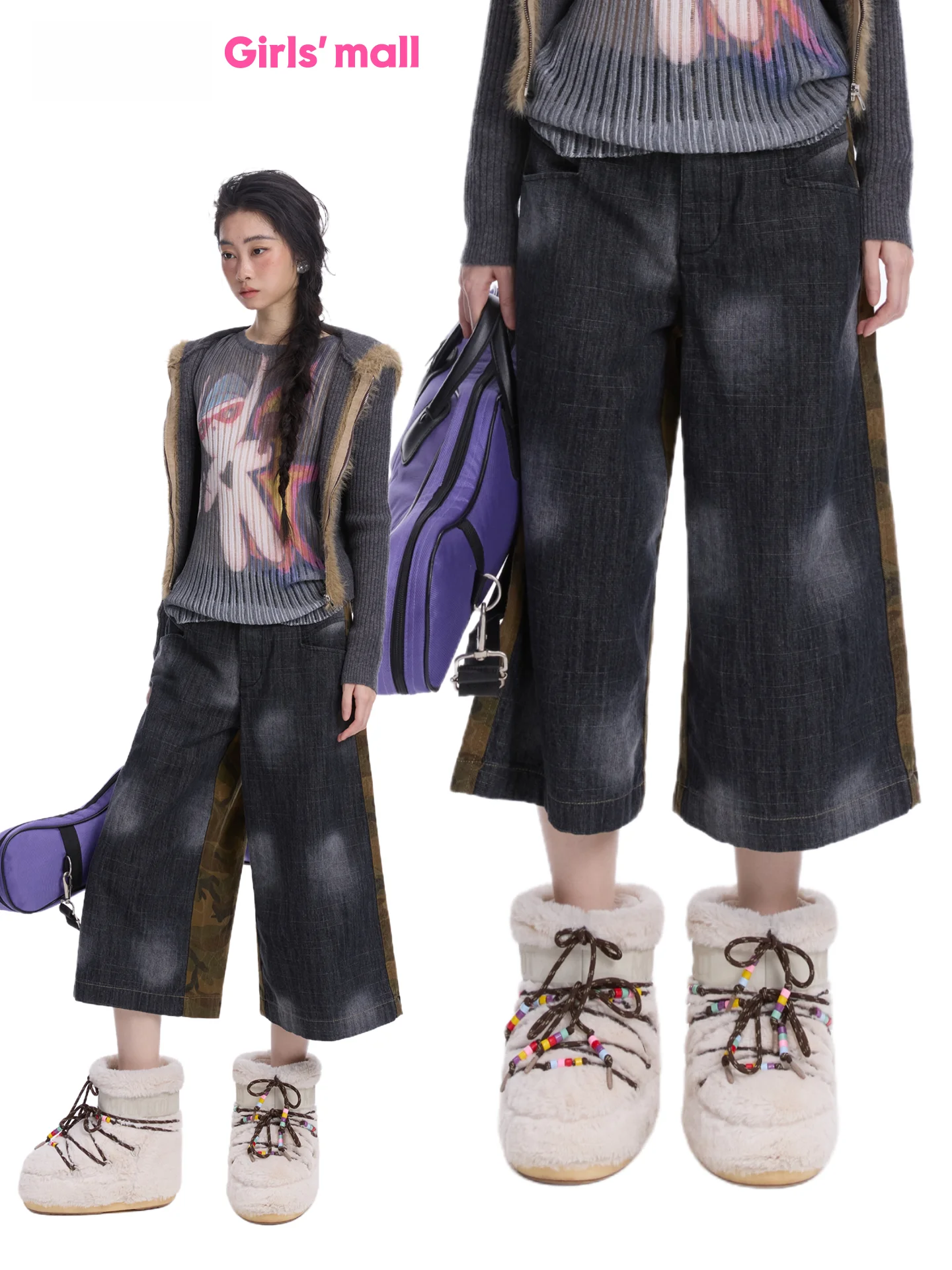 MOF для девочек, свободный крой, камуфляжные джинсовые капри, брюки, повседневные брюки с открытой талией, хлопковая ткань с принтом
MOF для девочек, свободный крой, камуфляжные джинсовые капри, брюки, повседневные брюки с открытой талией, хлопковая ткань с принтом