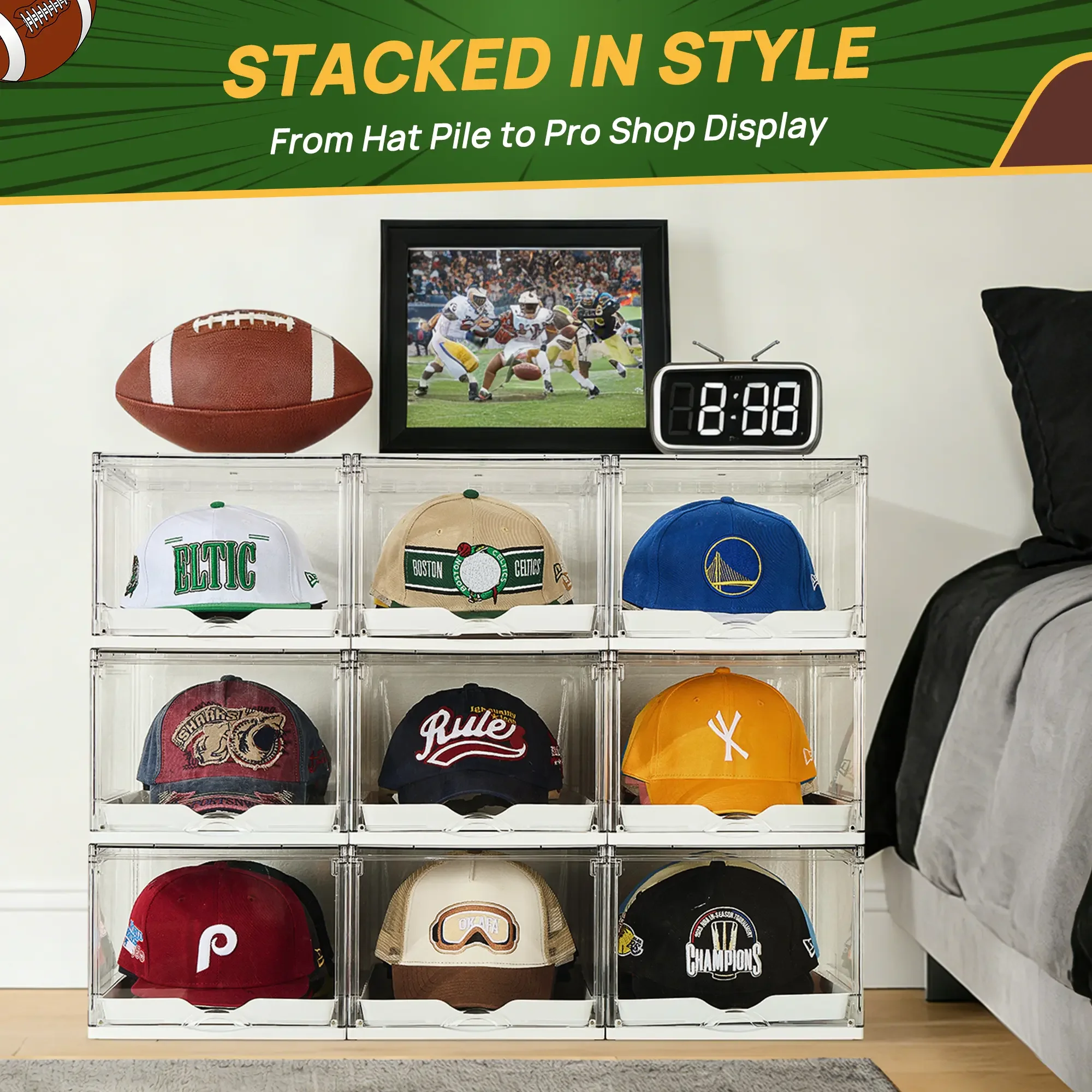 Vtopmart 2-4 Pack Hat Organizer for Baseball Caps, Clear Hats Holder Box with Drawer, Large Cap Storage with Sliding Tray, Stackable Rack Display Case with Magnetic Door, Each Holds 12 Hats, Father‘s Day Gifts ideas summervibes outdoorfun
Vtopmart 2-4 Pack Hat Organizer for Baseball Caps, Clear Hats Holder Box with Drawer, Large Cap Storage with Sliding Tray, Stackable Rack Display Case with Magnetic Door, Each Holds 12 Hats, Father‘s Day Gifts ideas summervibes outdoorfun
