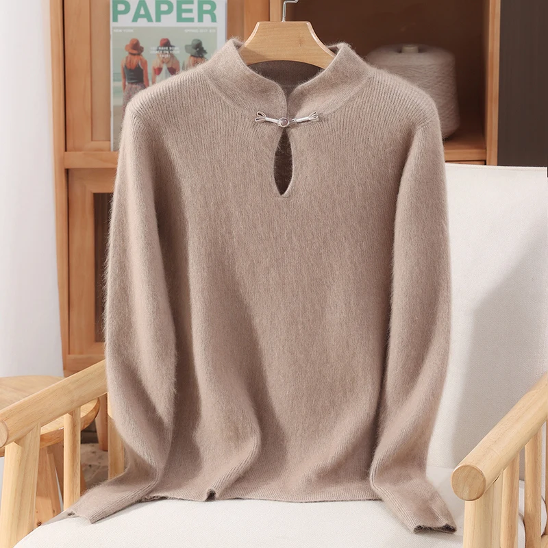 Autumn Winter Women Chinese Style Buttoned Sweater Pullover Simple Basic Casual Soft Warm Bottom Clothing 100% Mink Cashmere
Autumn Winter Women Chinese Style Buttoned Sweater Pullover Simple Basic Casual Soft Warm Bottom Clothing 100% Mink Cashmere