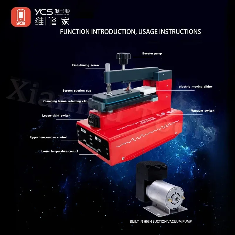YCS Mobile Phone LCD Screen Separator Machine for Mobile Phone Curved Screen Frame Removal Frame Bonding Screen Pressing Machin
YCS Mobile Phone LCD Screen Separator Machine for Mobile Phone Curved Screen Frame Removal Frame Bonding Screen Pressing Machin