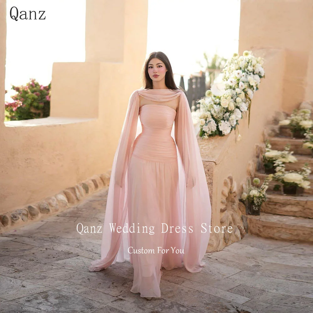 Qanz Gracefull Evening Dresses Long A Line Pink Chiffon Women's Wedding Party Attire Cap Sleeves Party Dresses Woman Customized
Qanz Gracefull Evening Dresses Long A Line Pink Chiffon Women's Wedding Party Attire Cap Sleeves Party Dresses Woman Customized