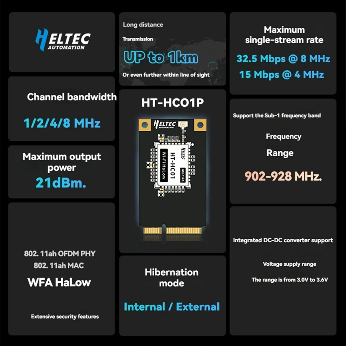 2025+ HT-HC01P WiFi HaLow Module Mini PCIe Interface 902-928MHz Integrate with Traditional Wi-Fi Ethernet Network 
2025+ HT-HC01P WiFi HaLow Module Mini PCIe Interface 902-928MHz Integrate with Traditional Wi-Fi Ethernet Network