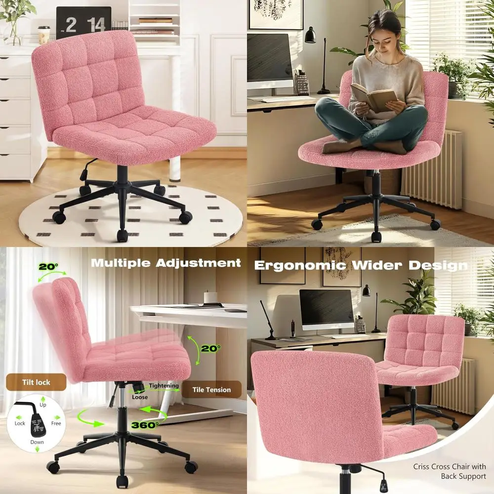 Wide Seat Pink Sherpa Fabric Desk Chair with Adjustable Height, Wheels, and Rocking, Ideal for Home Office
Wide Seat Pink Sherpa Fabric Desk Chair with Adjustable Height, Wheels, and Rocking, Ideal for Home Office