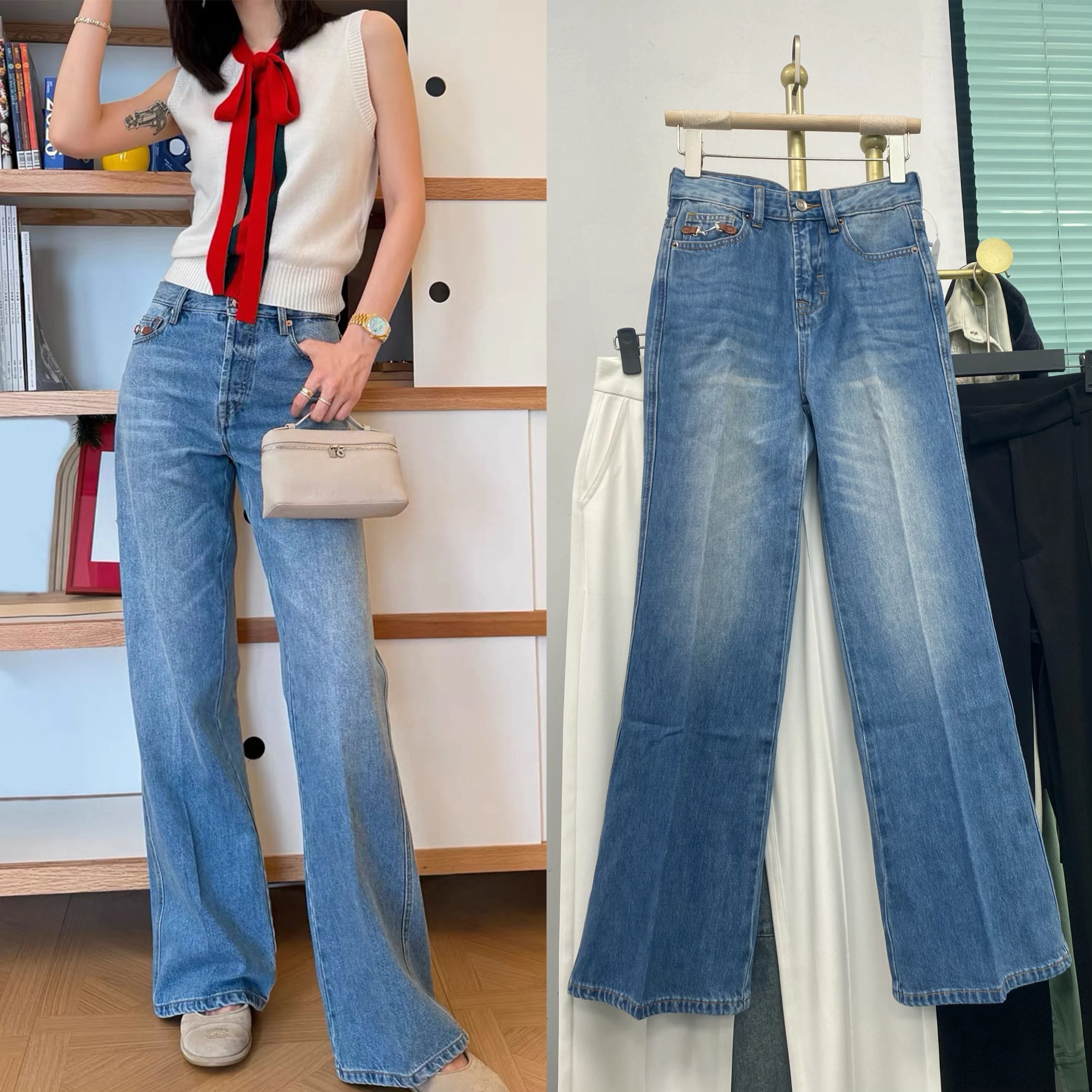 High Waist Bell Bottom Jeans Women's Summer New Thin Bit Buckle Loose Slimming Cotton Pure Color Zipper Closure
High Waist Bell Bottom Jeans Women's Summer New Thin Bit Buckle Loose Slimming Cotton Pure Color Zipper Closure
