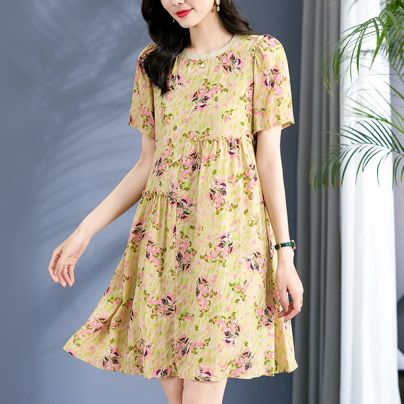 Summer Dresses For Women 100% Real Silk Elegant Fashion Short Sleeve High Waist Floral Print Woman Clothing Casual Dress A-line
Summer Dresses For Women 100% Real Silk Elegant Fashion Short Sleeve High Waist Floral Print Woman Clothing Casual Dress A-line
