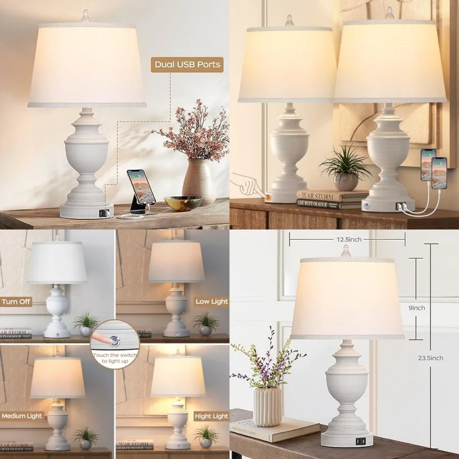 Table Lamps Set of 2, Modern Farmhouse Nightstand Lamp with USB Ports, 3-Way Dimmable Touch Control Washed Bedside Lamps with O
Table Lamps Set of 2, Modern Farmhouse Nightstand Lamp with USB Ports, 3-Way Dimmable Touch Control Washed Bedside Lamps with O