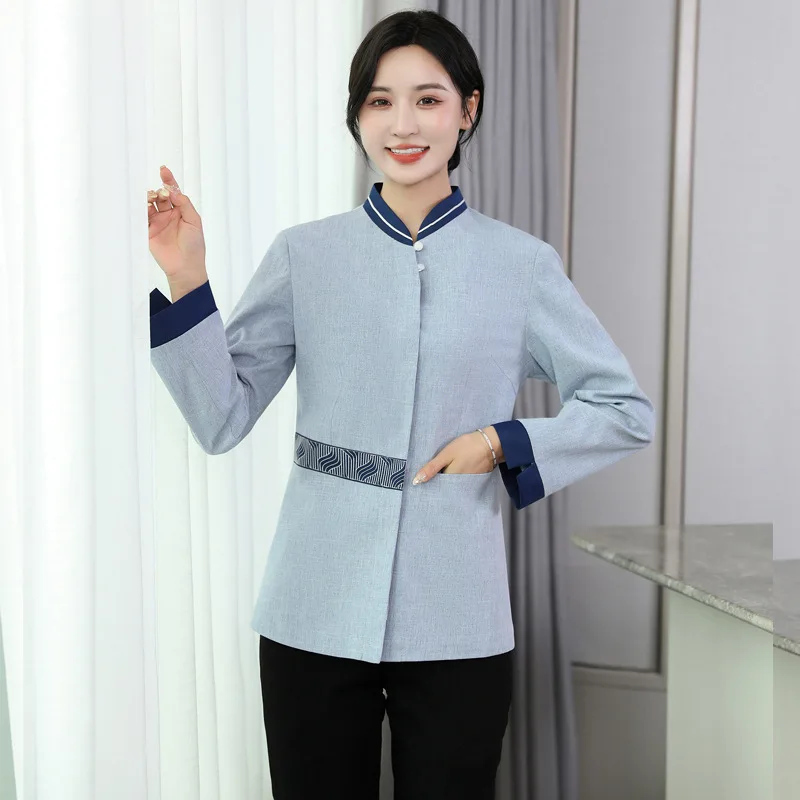 Long-sleeved cleaning uniform for women in hotels, guesthouses, and property management, workwear for housekeeping staff, autumn
Long-sleeved cleaning uniform for women in hotels, guesthouses, and property management, workwear for housekeeping staff, autumn