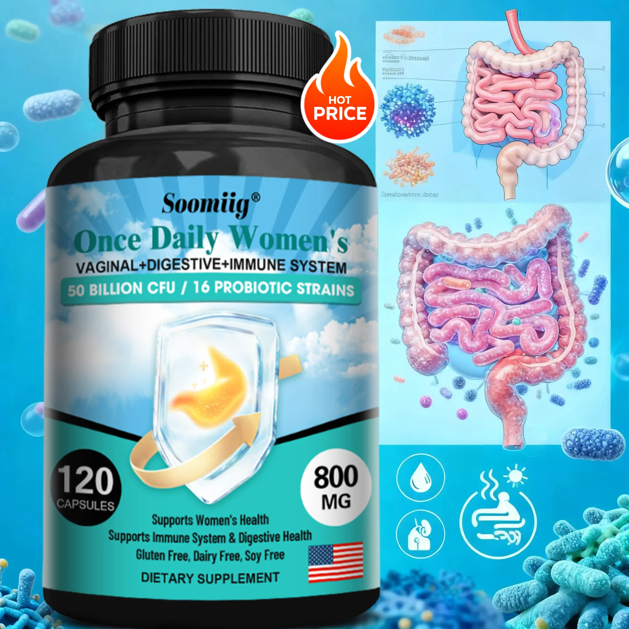 Probiotic Capsules 50 Billion CFU with Prebiotics, Balance Gut Flora, Improve Digestion & Boost Immunity, Bloating Relief
Probiotic Capsules 50 Billion CFU with Prebiotics, Balance Gut Flora, Improve Digestion & Boost Immunity, Bloating Relief