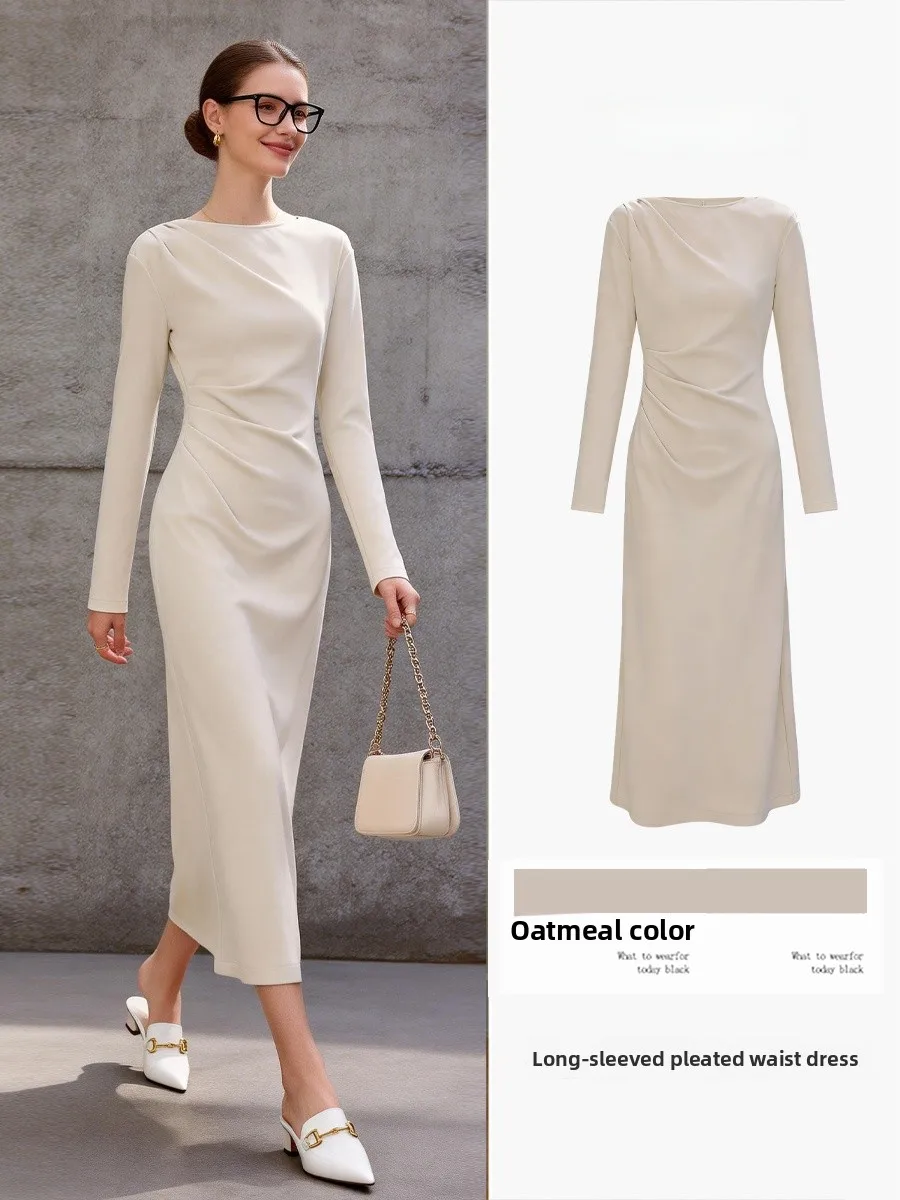Oatmeal Long Sleeve Dress Women's Spring Summer New Waist Cinched Pleated Straight Tube Design Slimming round Neck mid Length
Oatmeal Long Sleeve Dress Women's Spring Summer New Waist Cinched Pleated Straight Tube Design Slimming round Neck mid Length