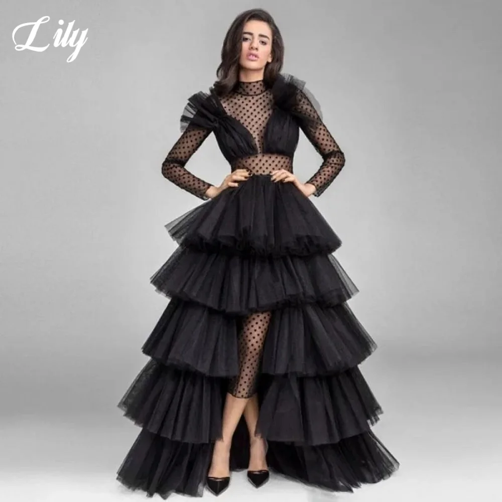 Lily Black Elegant Prom Dress V-Neck Long Sleeveles Black Dots Formal Gown Layered Pleating Chic Woman Evening Dress Customized
Lily Black Elegant Prom Dress V-Neck Long Sleeveles Black Dots Formal Gown Layered Pleating Chic Woman Evening Dress Customized
