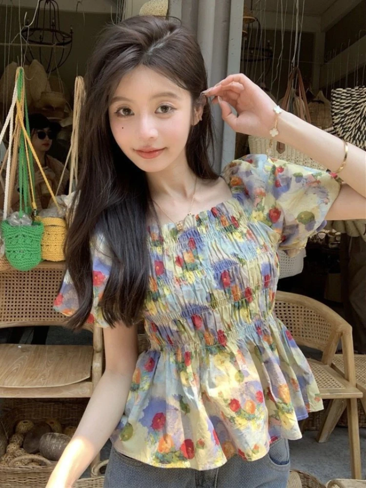 Fashion Vintage Shirts Squard Collar Puff Sleeve Crop Tops Floral Folds Female Slim Blouses Summer Design 2024 Women's Clothing
Fashion Vintage Shirts Squard Collar Puff Sleeve Crop Tops Floral Folds Female Slim Blouses Summer Design 2024 Women's Clothing