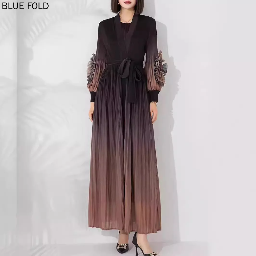 MIYAKE-Pleated Fashion Suit for Women, New Gradient Color, Plate Flower, Long Lace-up Outer Dress, Inner Dress, 2-Piece Set
MIYAKE-Pleated Fashion Suit for Women, New Gradient Color, Plate Flower, Long Lace-up Outer Dress, Inner Dress, 2-Piece Set