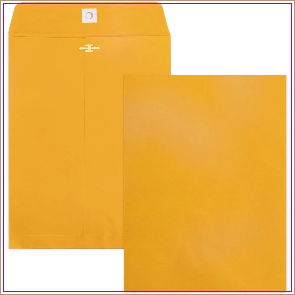 20 Pack 9x12 Clasp Envelopes, 100 GSM Heavy Kraft Paper, Secure Double Seal for Mailing & Storage
20 Pack 9x12 Clasp Envelopes, 100 GSM Heavy Kraft Paper, Secure Double Seal for Mailing & Storage