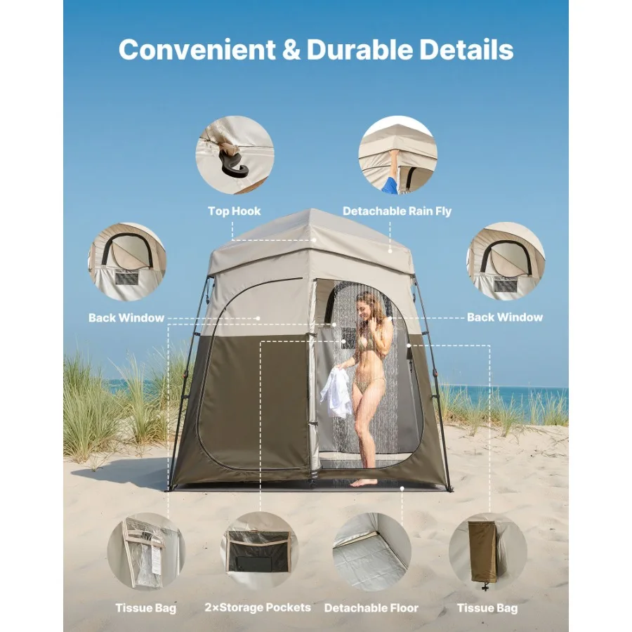 Camping Shower Tent, 2-Room Foldable Portable Privacy Tent Changing Room with Ground Stakes, Ropes, and Carry Bag, 150D Oxford
Camping Shower Tent, 2-Room Foldable Portable Privacy Tent Changing Room with Ground Stakes, Ropes, and Carry Bag, 150D Oxford