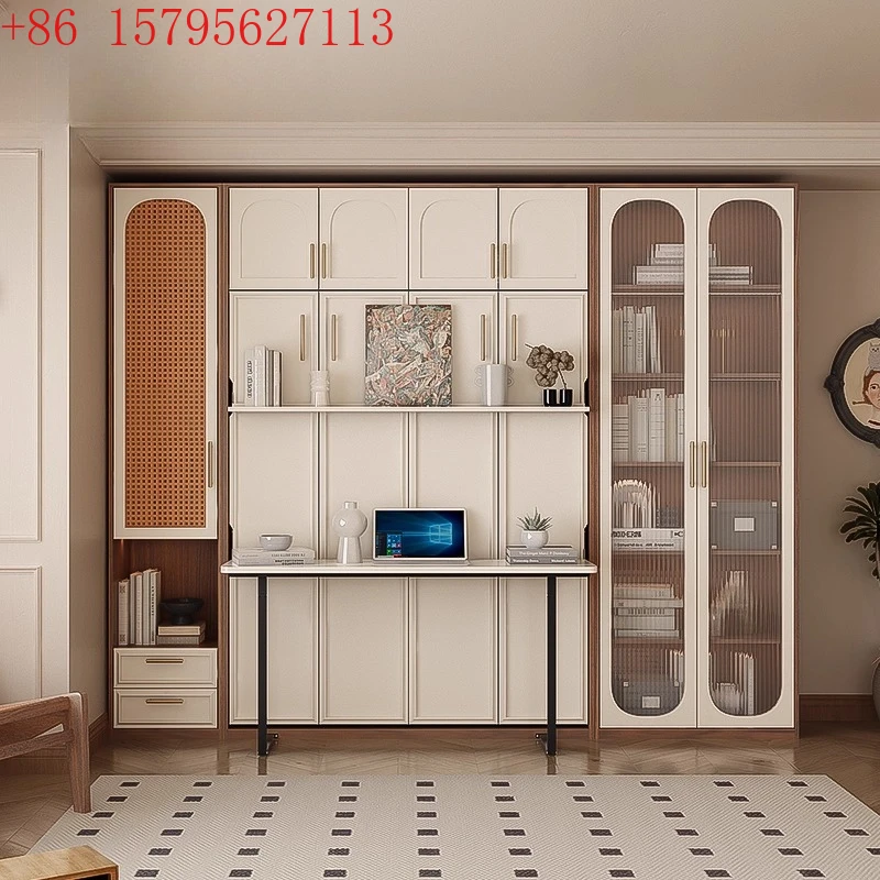 Medieval style is turning double-layer desk, bookcase, invisible bed, solid wood multi-functional turning bed
Medieval style is turning double-layer desk, bookcase, invisible bed, solid wood multi-functional turning bed