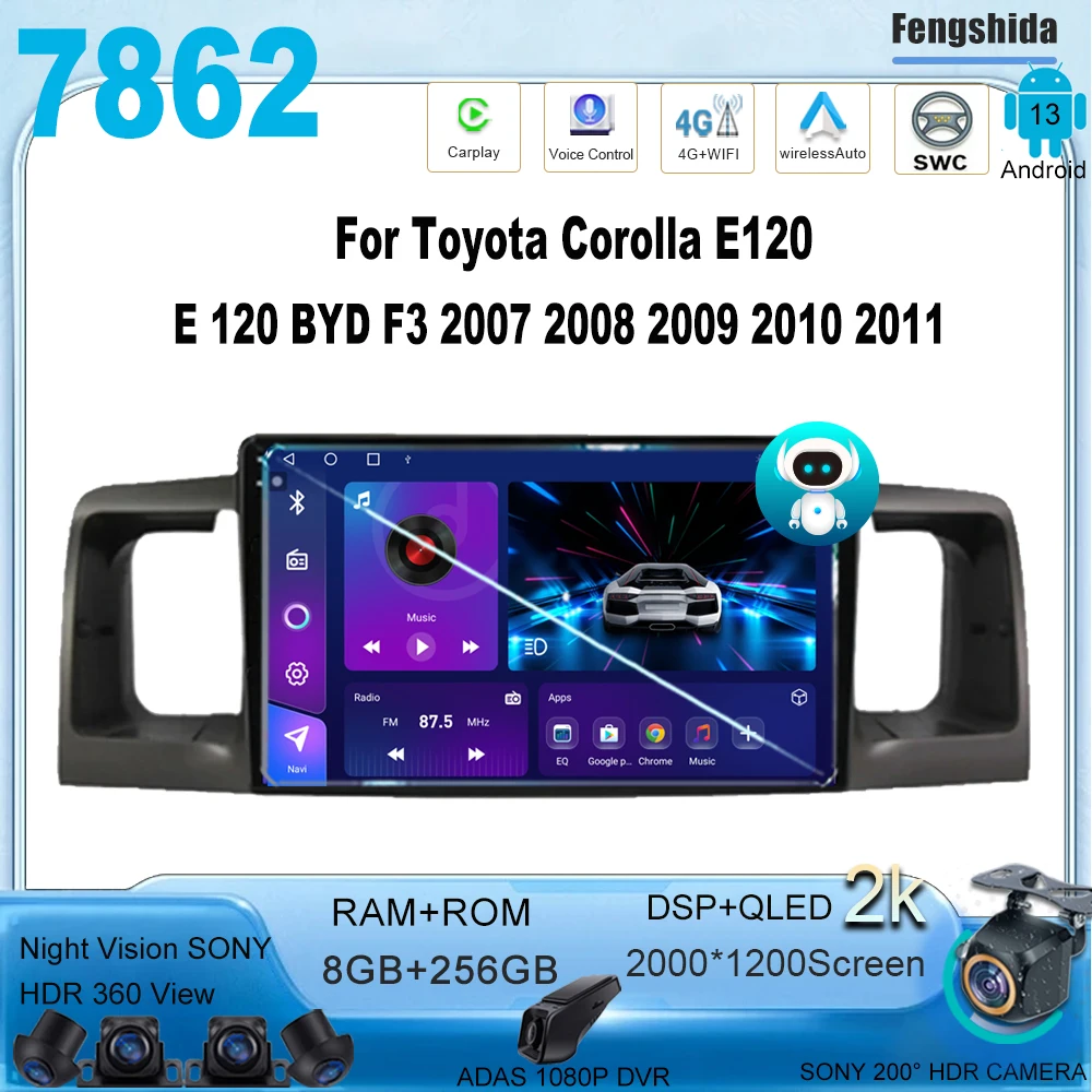 For Toyota Corolla E120 E 120 BYD F3 2007 2008 2009 2010 2011 Carplay Auto Android 13 Car Radio Stereo Multimedia Player 7862C
For Toyota Corolla E120 E 120 BYD F3 2007 2008 2009 2010 2011 Carplay Auto Android 13 Car Radio Stereo Multimedia Player 7862C