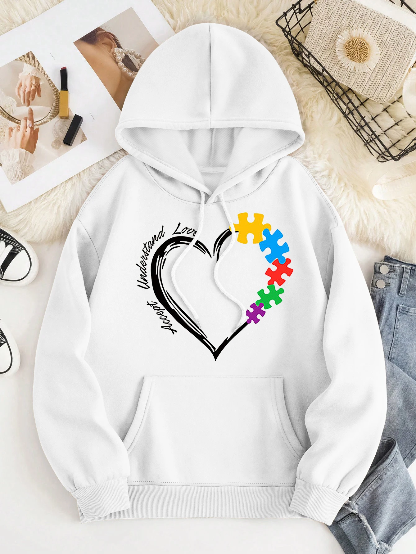 Simply Style Womenswear Love with You Graphic Print Spring Cozy Casual Hooded Shirt for Daily Wear
Simply Style Womenswear Love with You Graphic Print Spring Cozy Casual Hooded Shirt for Daily Wear