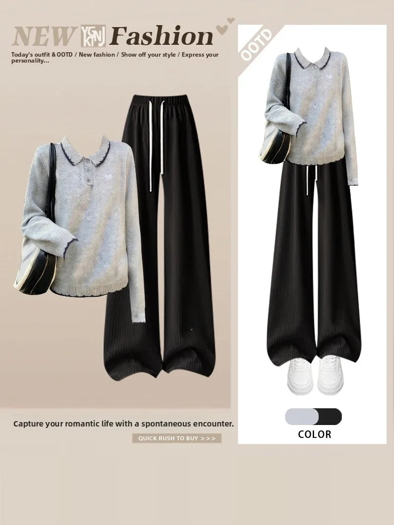 Laid-back Style Knitted Sweater High Waist Wide Leg Pants Women's Winter plus Size Slimming Two-piece Set Casual Turn-down Co...
Laid-back Style Knitted Sweater High Waist Wide Leg Pants Women's Winter plus Size Slimming Two-piece Set Casual Turn-down Co...