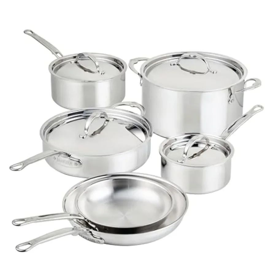 Professional cookware set for kitchen use, stainless steel, silver, tri-ply clad construction with polished exterior, induction
Professional cookware set for kitchen use, stainless steel, silver, tri-ply clad construction with polished exterior, induction