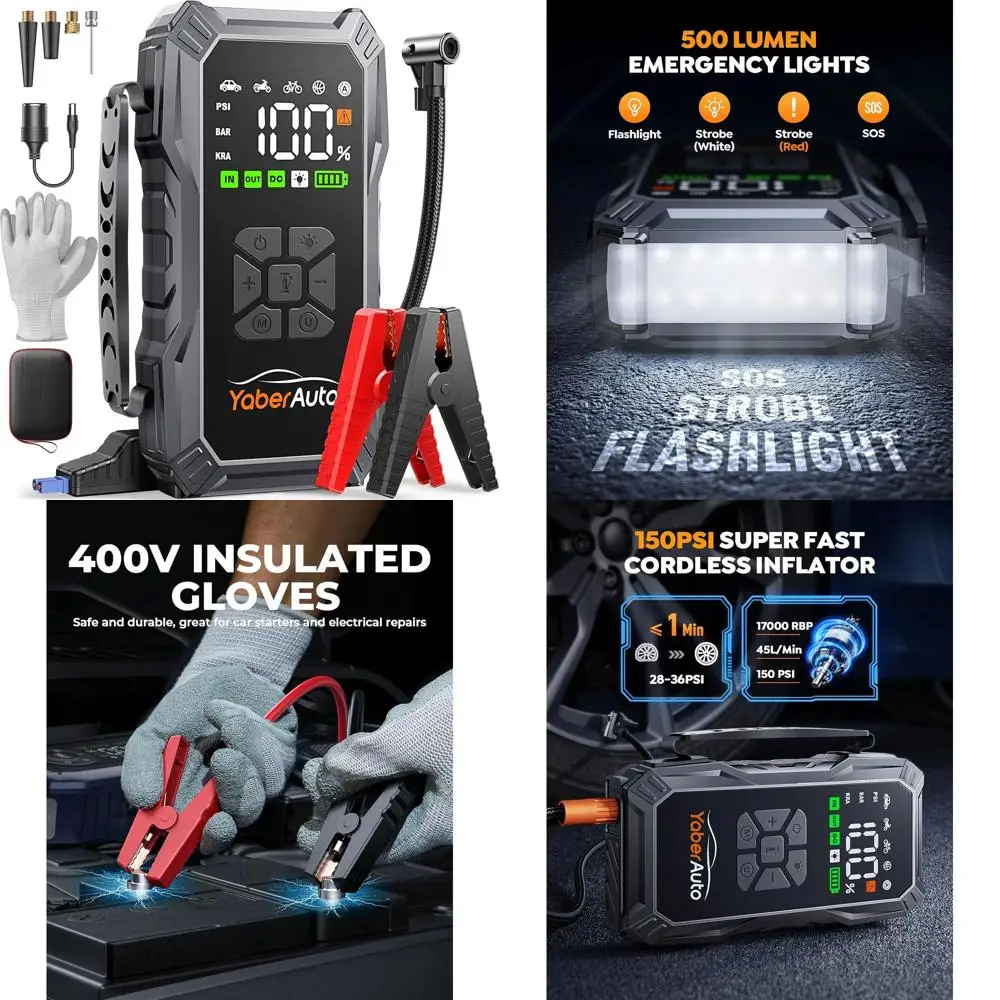 Кондуктор 10-в-1 с воздушным компрессором 6000A 150PSI Портативный автомобильный аккумуляторный стартер (все газ/10л дизельный) Автомобильный аккумулятор
Кондуктор 10-в-1 с воздушным компрессором 6000A 150PSI Портативный автомобильный аккумуляторный стартер (все газ/10л дизельный) Автомобильный аккумулятор