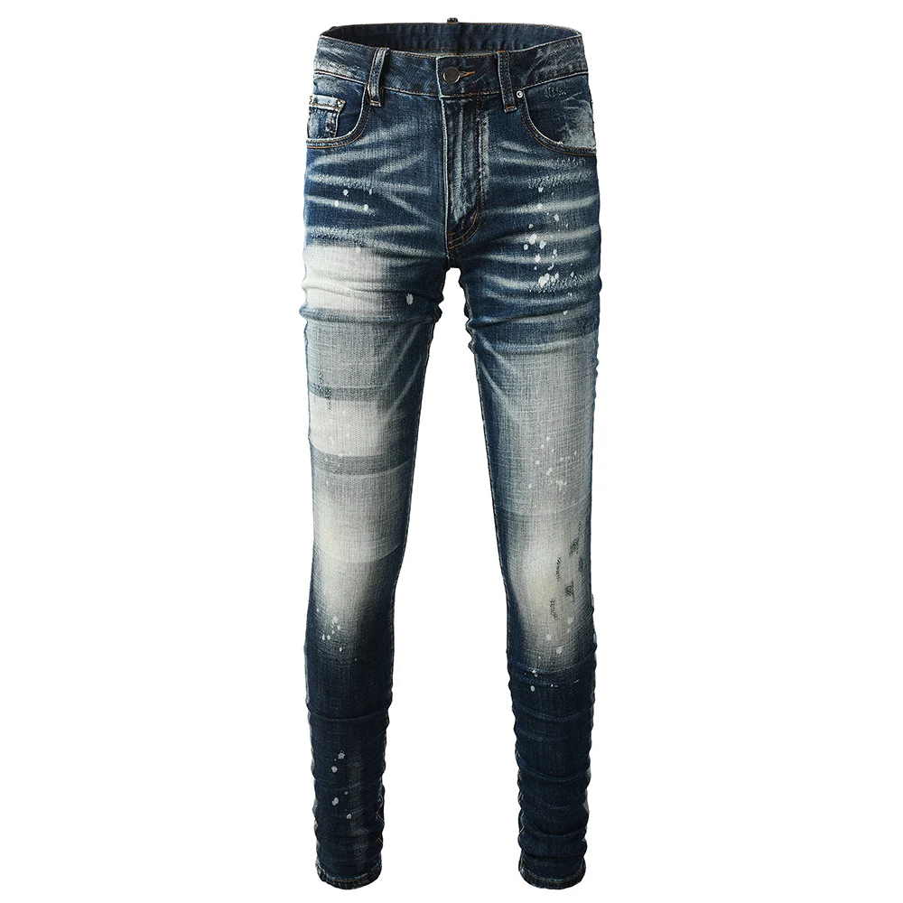 Men Patch Pattern Jeans Streetwear Blue Painted Stretch Denim Pants Skinny Tapered Trousers
Men Patch Pattern Jeans Streetwear Blue Painted Stretch Denim Pants Skinny Tapered Trousers