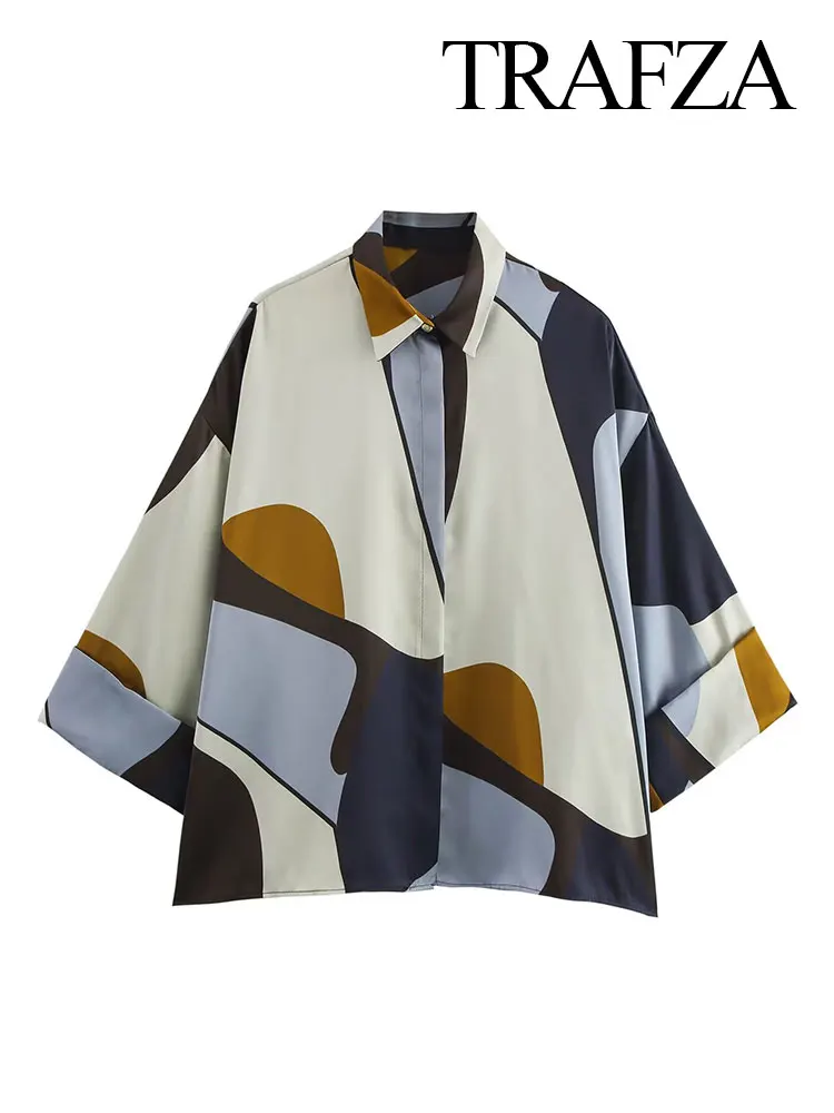 TRAFZA Casual Silk Satin Printed Shirt Women's Fashion Rolled Cuff Lapel Concealed Button Retro Wide Sleeves Elegant Blouse
TRAFZA Casual Silk Satin Printed Shirt Women's Fashion Rolled Cuff Lapel Concealed Button Retro Wide Sleeves Elegant Blouse