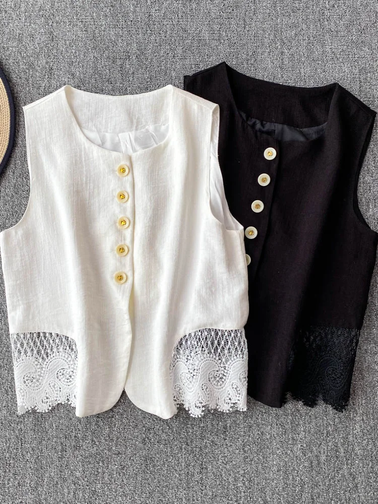 Ele Lace Splice Svel Jaet Women's Summer Design Hollow out Breathable Single Button irt Korean Sle Commute Wind
Ele Lace Splice Svel Jaet Women's Summer Design Hollow out Breathable Single Button irt Korean Sle Commute Wind