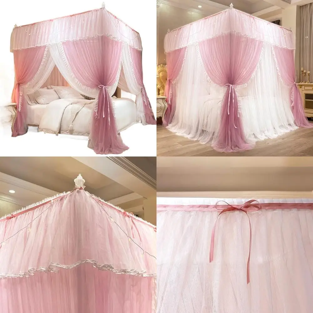 Luxurious 4-Corner Canopy Bed Curtains with Lights, Pink Princess Bed Drapes for Girls and Adults, Full Size Bedroom Decor
Luxurious 4-Corner Canopy Bed Curtains with Lights, Pink Princess Bed Drapes for Girls and Adults, Full Size Bedroom Decor