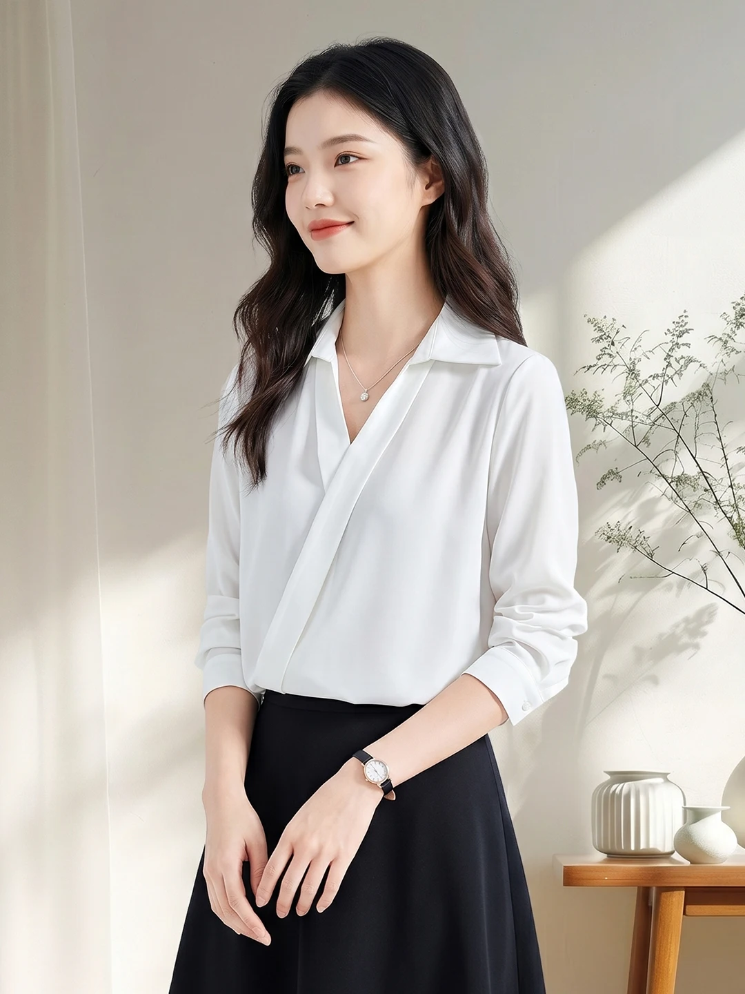 White V-Neck Summer Shirt Women's Loose Fit Commute Professional Style Breathable Polyester Fiber Short Sleeve Button down
White V-Neck Summer Shirt Women's Loose Fit Commute Professional Style Breathable Polyester Fiber Short Sleeve Button down
