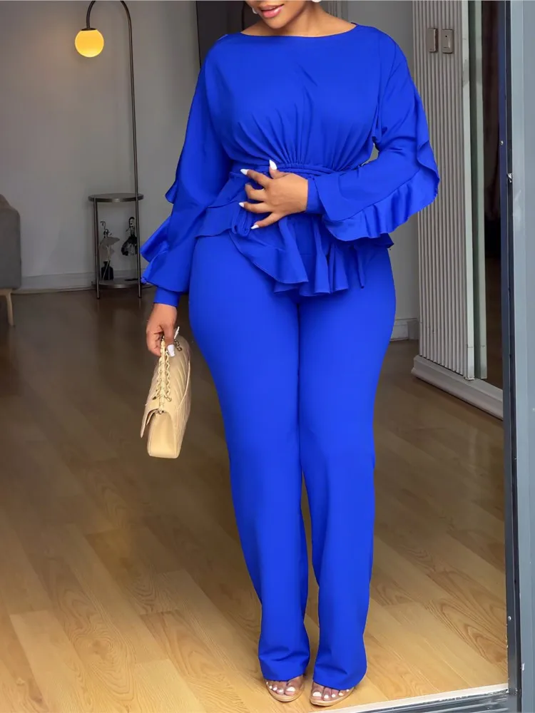 Женский темпераментный комплект брюк для поездок на работу, осенний топ с рюшами на шнурке и длинными рукавами на талии, прямые брюки, комплект из двух предметов
Женский темпераментный комплект брюк для поездок на работу, осенний топ с рюшами на шнурке и длинными рукавами на талии, прямые брюки, комплект из двух предметов