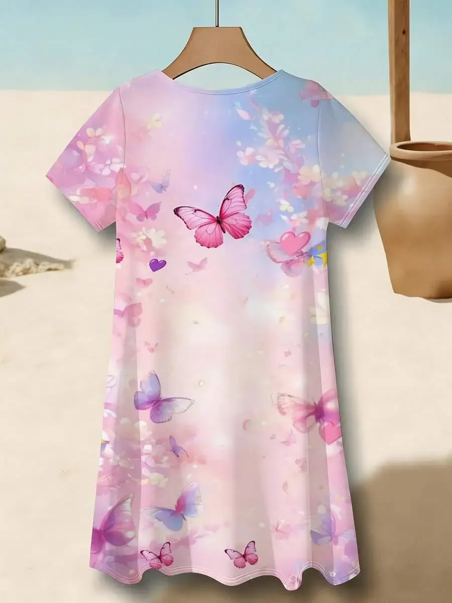 Pink Butterfly Floral Print Short Sleeve Loose Dress For Women Casual Everyday Wear
Pink Butterfly Floral Print Short Sleeve Loose Dress For Women Casual Everyday Wear