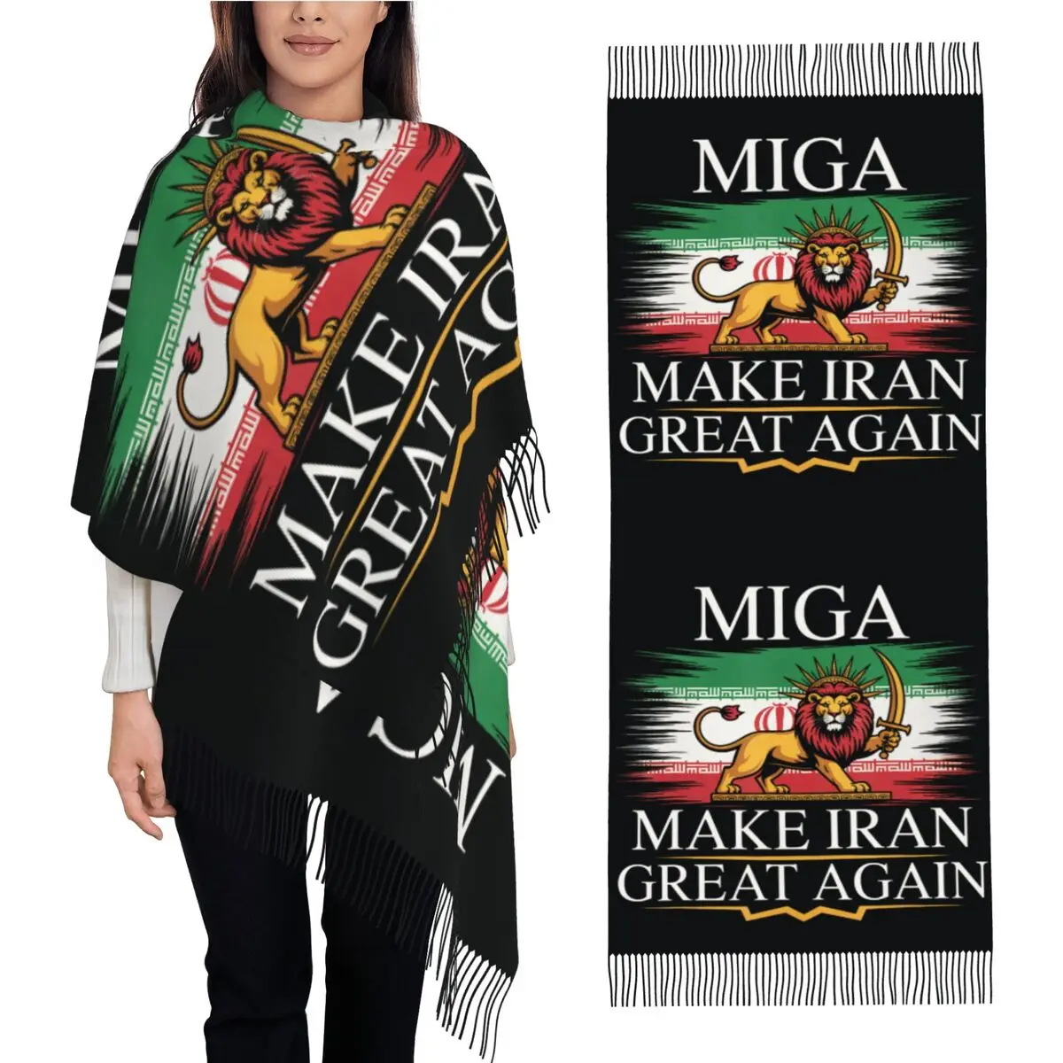 Women Scarf Outdoor MIGA Make Iran Great Again Headwear Scarves with Long Tassel Fashion Shawls Wrpas Autumn Designer Bufanda
Women Scarf Outdoor MIGA Make Iran Great Again Headwear Scarves with Long Tassel Fashion Shawls Wrpas Autumn Designer Bufanda