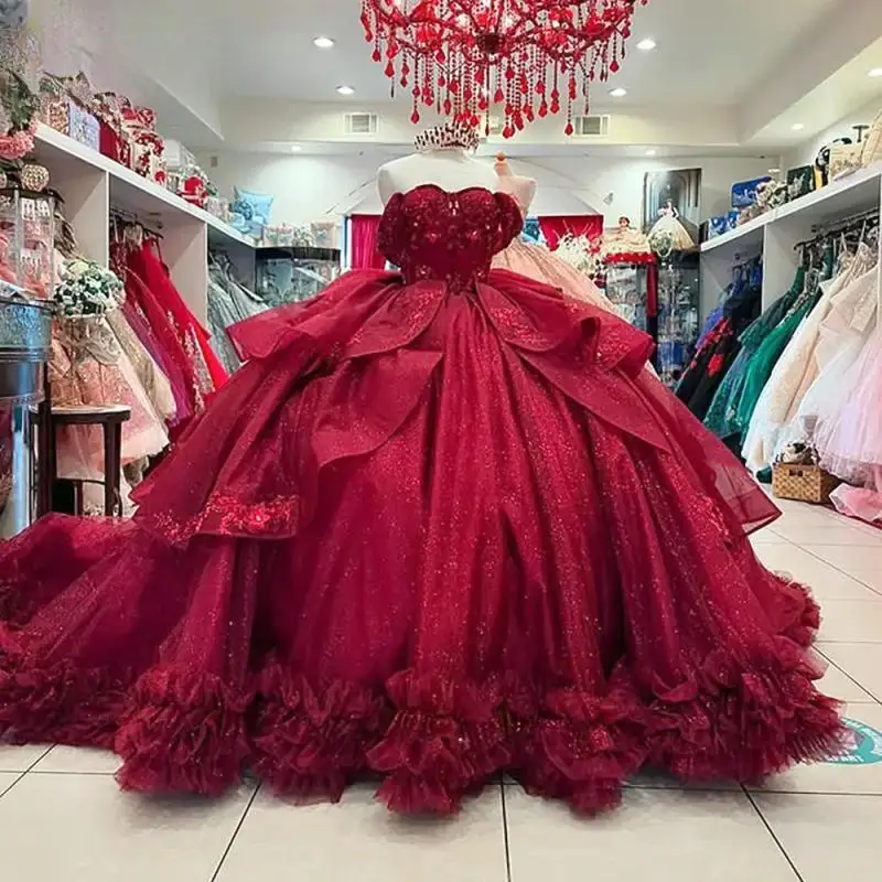 Customized Red Burgundy Off The Shoulder Ruffles Bow Quinceanera Dresses Ball Gown Appliques Lace Sweet 15 Años
Customized Red Burgundy Off The Shoulder Ruffles Bow Quinceanera Dresses Ball Gown Appliques Lace Sweet 15 Años