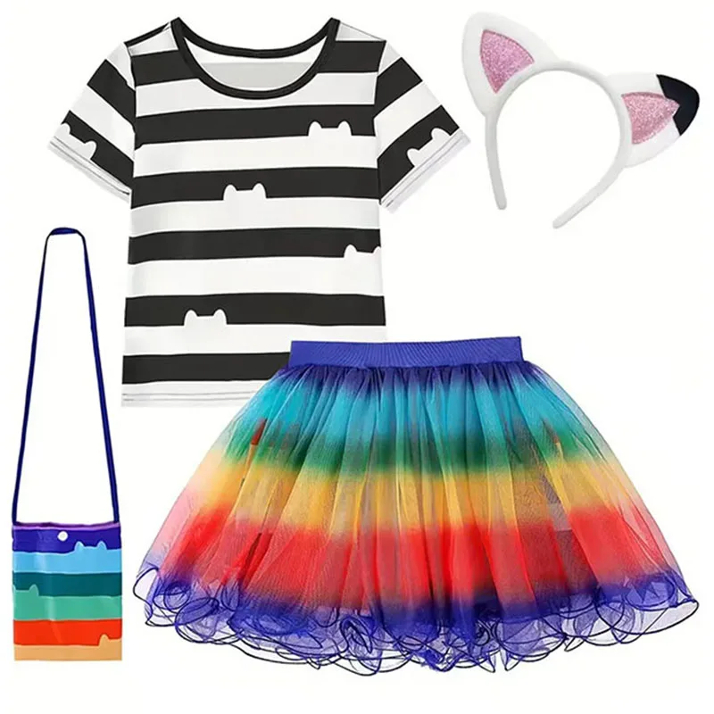 Girls Cartoon Cat Dress Up Costume Role Playing 2 Pcs Sets Rainbow Striped T-Shirt+Skirt+Bag Sets Children Game Play Outfits
Girls Cartoon Cat Dress Up Costume Role Playing 2 Pcs Sets Rainbow Striped T-Shirt+Skirt+Bag Sets Children Game Play Outfits