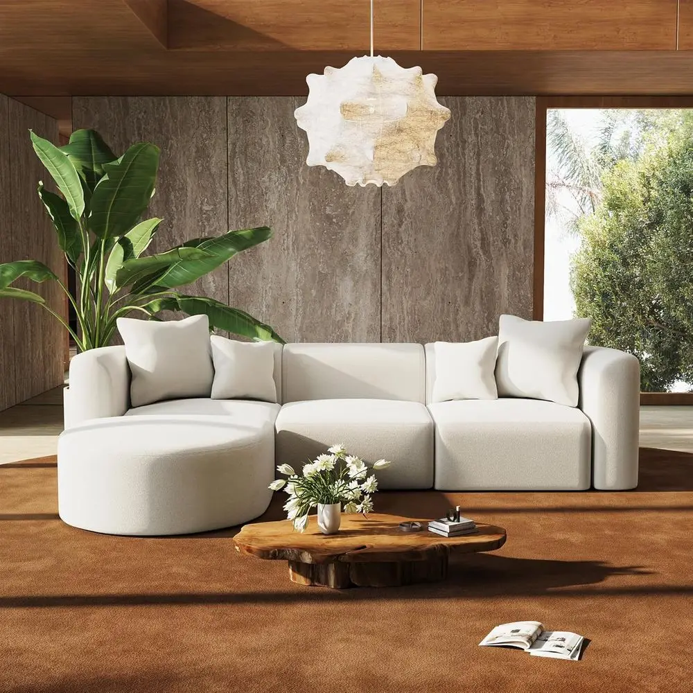Luxury Curved Back 4-Seat L-Shape Couch with Ottoman, Minimalist Beige Style for Living Room or Studio
Luxury Curved Back 4-Seat L-Shape Couch with Ottoman, Minimalist Beige Style for Living Room or Studio