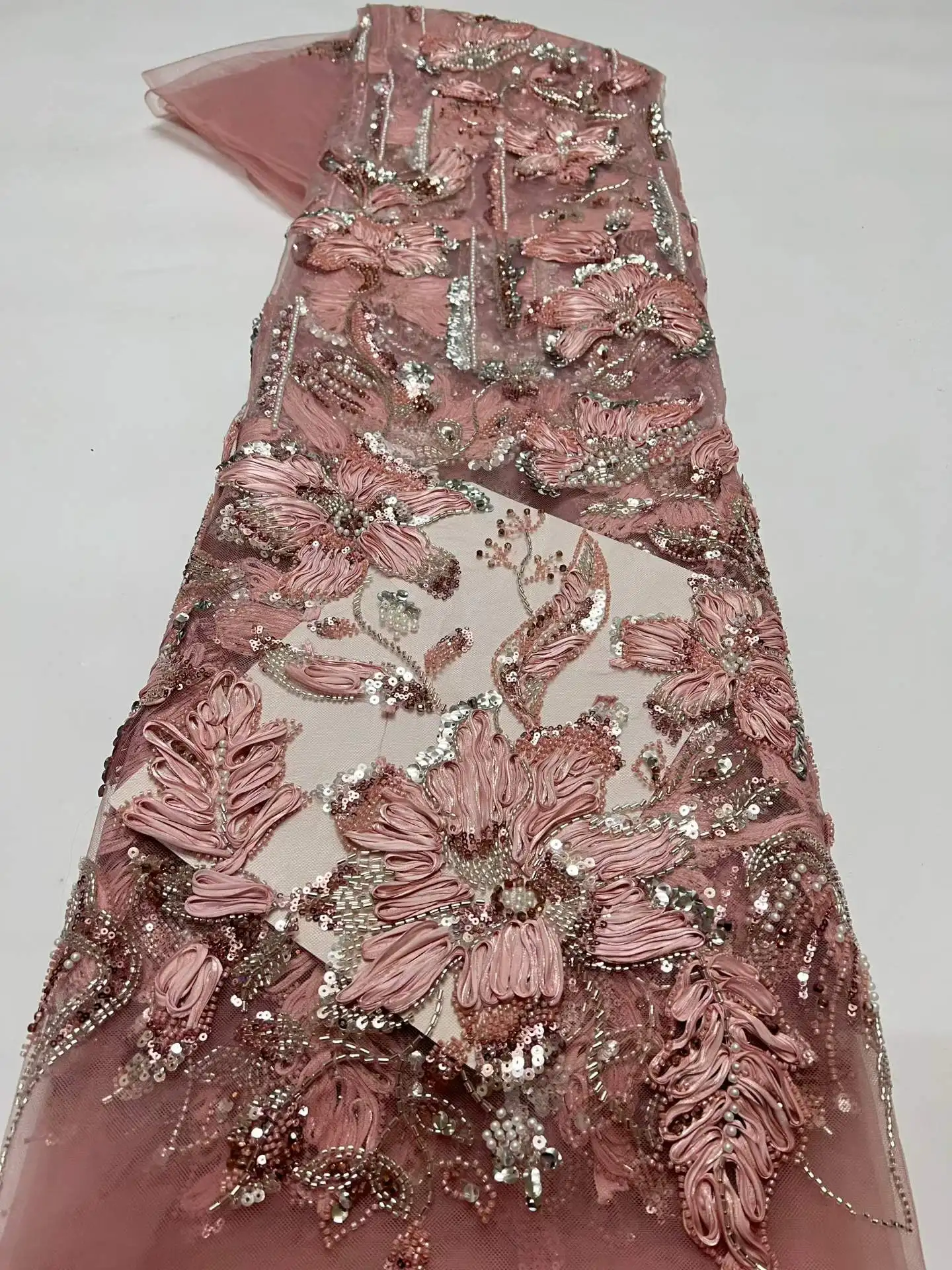 Pink 3D Flower Beaded Lace Fabric Africa Lace Wedding Dress 2026 Nigerian Pink Luxury 3D Sequins Lace Fabric for Sewing
Pink 3D Flower Beaded Lace Fabric Africa Lace Wedding Dress 2026 Nigerian Pink Luxury 3D Sequins Lace Fabric for Sewing