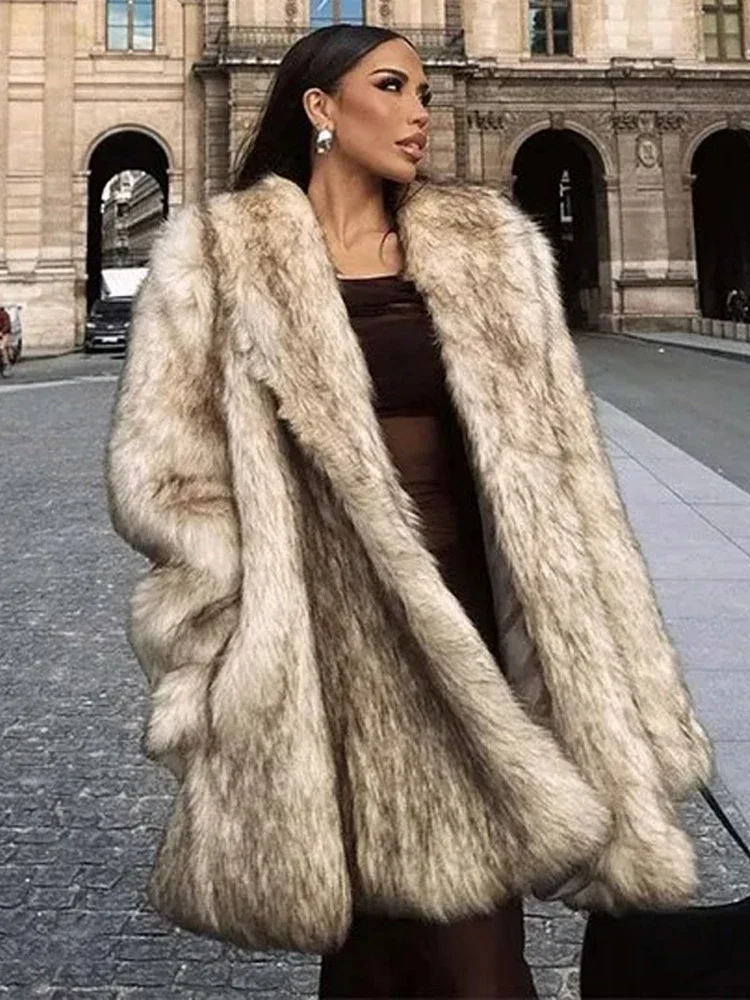 Women Elegant Warm Faux Fur Coats Fashion Long Sleeved Pocket Oversize Coat Autumn Winter High Street Lady Outerwear 2025 New
Women Elegant Warm Faux Fur Coats Fashion Long Sleeved Pocket Oversize Coat Autumn Winter High Street Lady Outerwear 2025 New