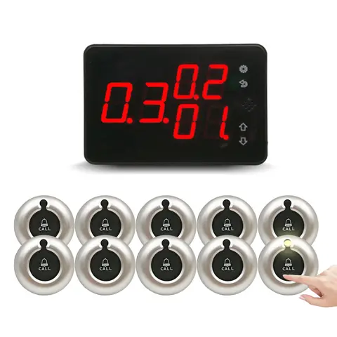 Wireless Call Bell Number System Restaurant Waiter Pager Machine SET 1 Receiver Monitor with 10 Vibration Bell Button Service