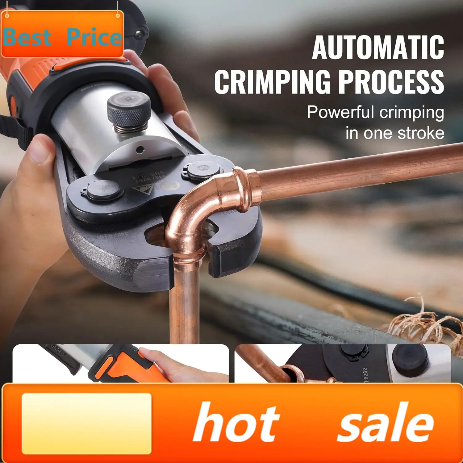 Press Tool, 18V Electric Pipe Crimping Tool for 1/2”, 3/4”, 1”, 1 1/4", 1 1/2", 2" Copper Pipes, 32KN Press Tool Kit Compatible
Press Tool, 18V Electric Pipe Crimping Tool for 1/2”, 3/4”, 1”, 1 1/4", 1 1/2", 2" Copper Pipes, 32KN Press Tool Kit Compatible
