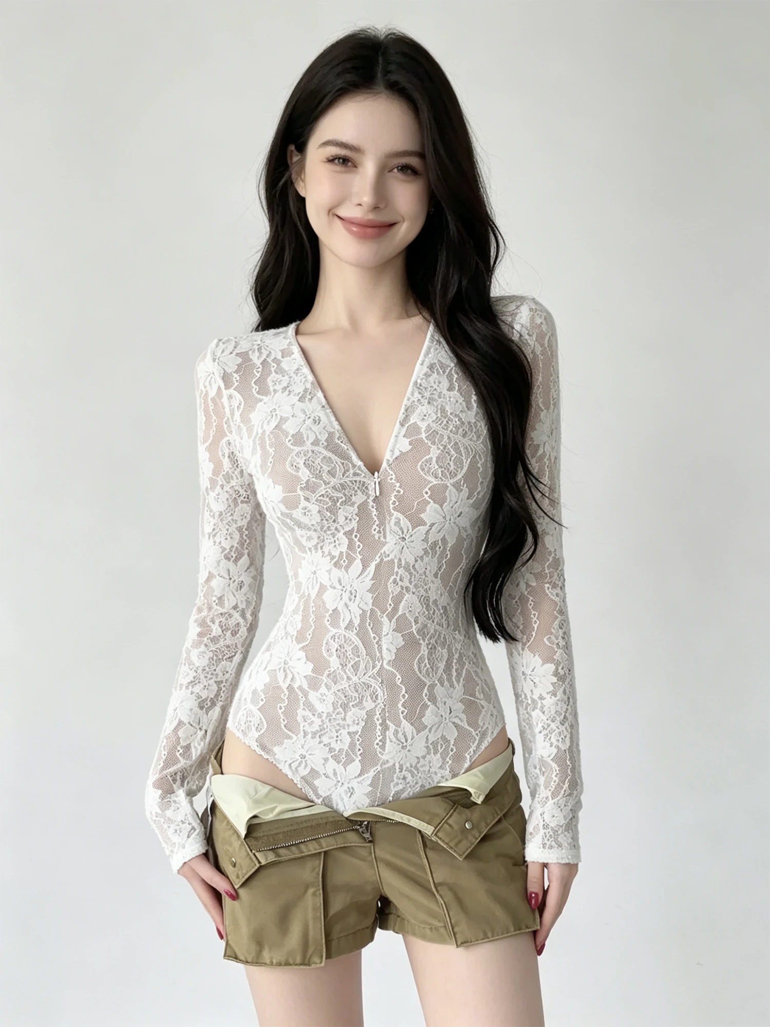 Women's White Lace Romper V-Neck Long Sleeve Bodysuit Sexy Slim Fit Jumpsuit Y2k Gyaru Vintage Casual Sexy Playsuit for Women
Women's White Lace Romper V-Neck Long Sleeve Bodysuit Sexy Slim Fit Jumpsuit Y2k Gyaru Vintage Casual Sexy Playsuit for Women