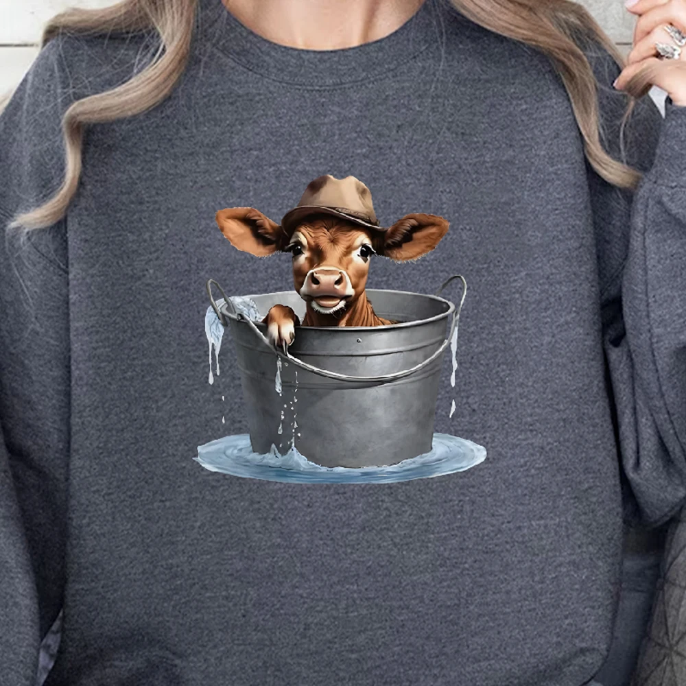 Cartoon Calf Wearing a Hat in a Bucket Cute Ladies Sweatshirt Retro Vintage Graphic Hoodies Y2K Casual Unisex Stylish Pullover 
Cartoon Calf Wearing a Hat in a Bucket Cute Ladies Sweatshirt Retro Vintage Graphic Hoodies Y2K Casual Unisex Stylish Pullover