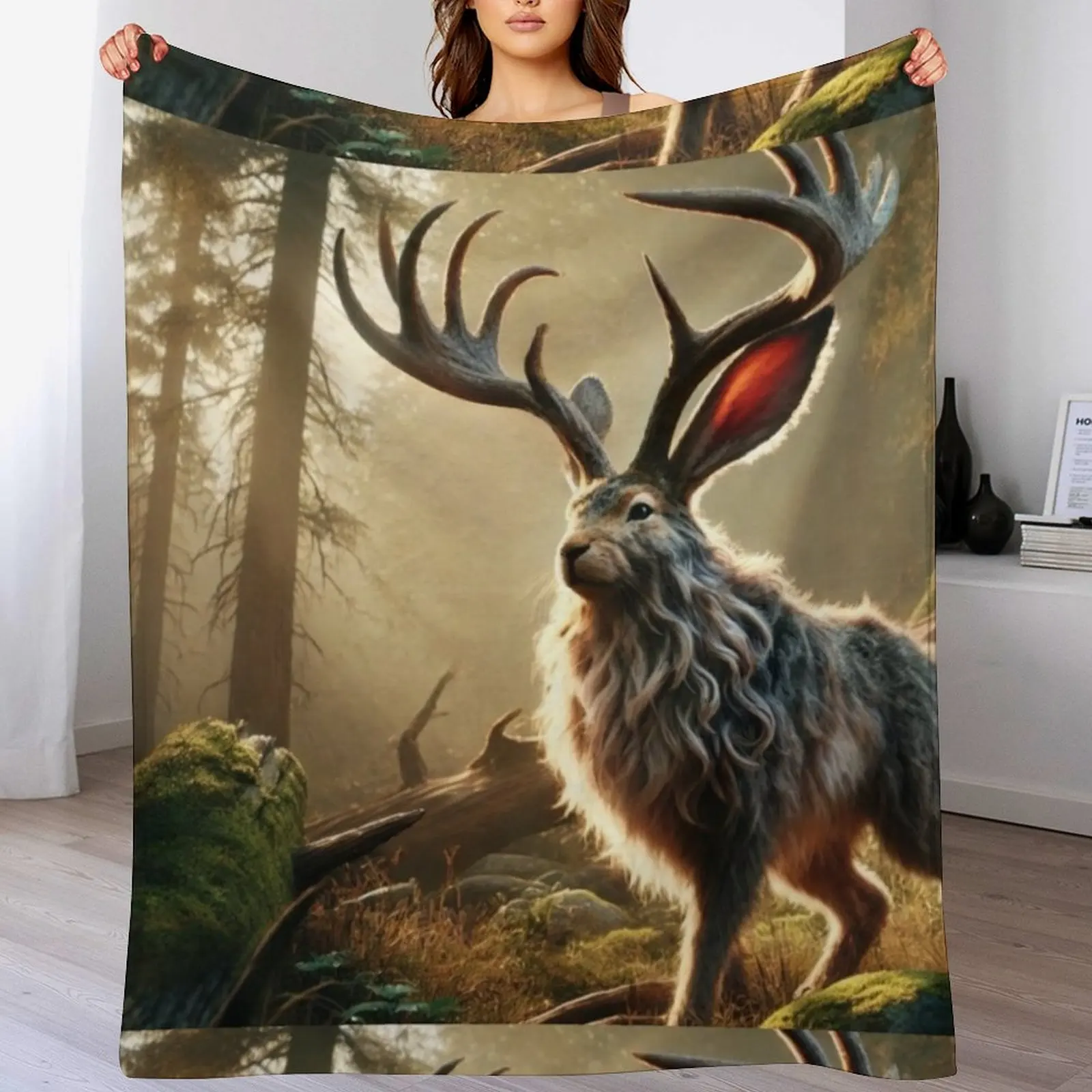 Fantasy Hybrid Jackrabbit-Antelope (Jackalope) in Enchanted Forest Throw Blanket Wrinkle Resistant Lightweight Blanket
Fantasy Hybrid Jackrabbit-Antelope (Jackalope) in Enchanted Forest Throw Blanket Wrinkle Resistant Lightweight Blanket