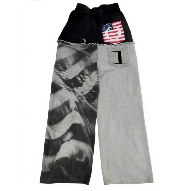 Gothic retro street dark style paired with design sense flag print hip-hop asymmetrical casual loose pants
Gothic retro street dark style paired with design sense flag print hip-hop asymmetrical casual loose pants