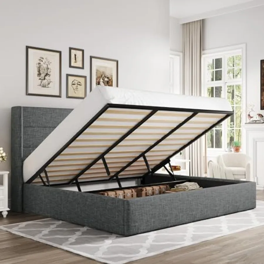King Size Lift Up Storage Bed, Modern Wingback Headboard, Hydraulic Support, No Box Spring Needed, Dark Grey
King Size Lift Up Storage Bed, Modern Wingback Headboard, Hydraulic Support, No Box Spring Needed, Dark Grey