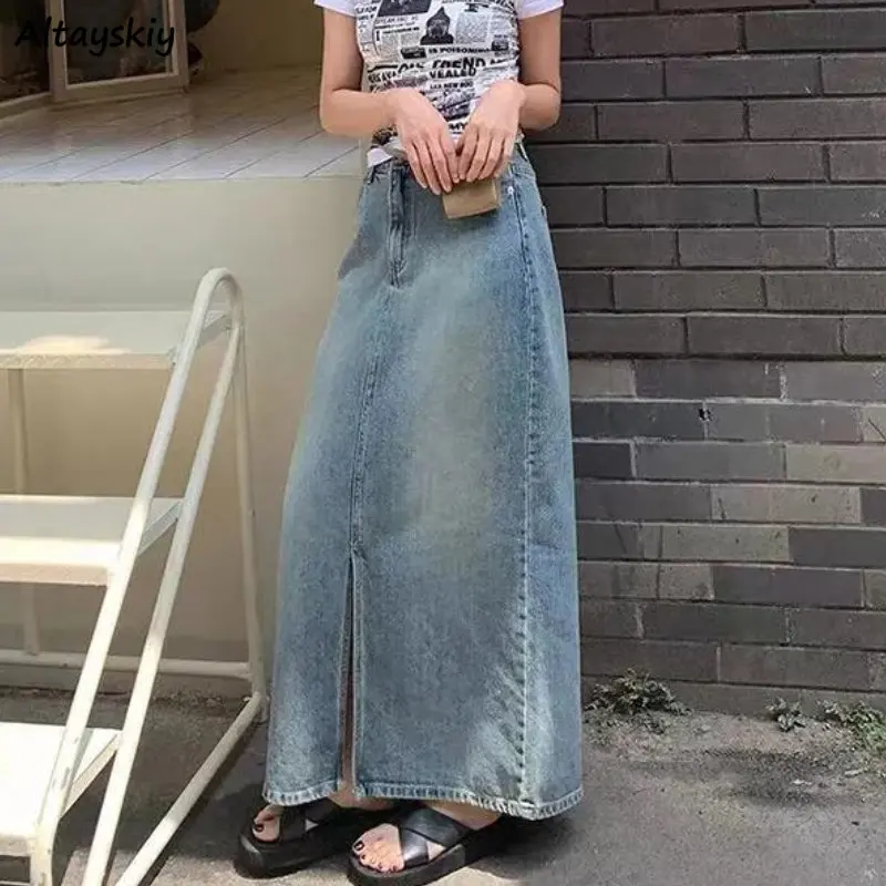 Denim Maxi Skirts Women A-line Vintage Korean Style Loose Streetwear Front-slit Temperament Fashion All-match Chic Casual Ladies
Denim Maxi Skirts Women A-line Vintage Korean Style Loose Streetwear Front-slit Temperament Fashion All-match Chic Casual Ladies