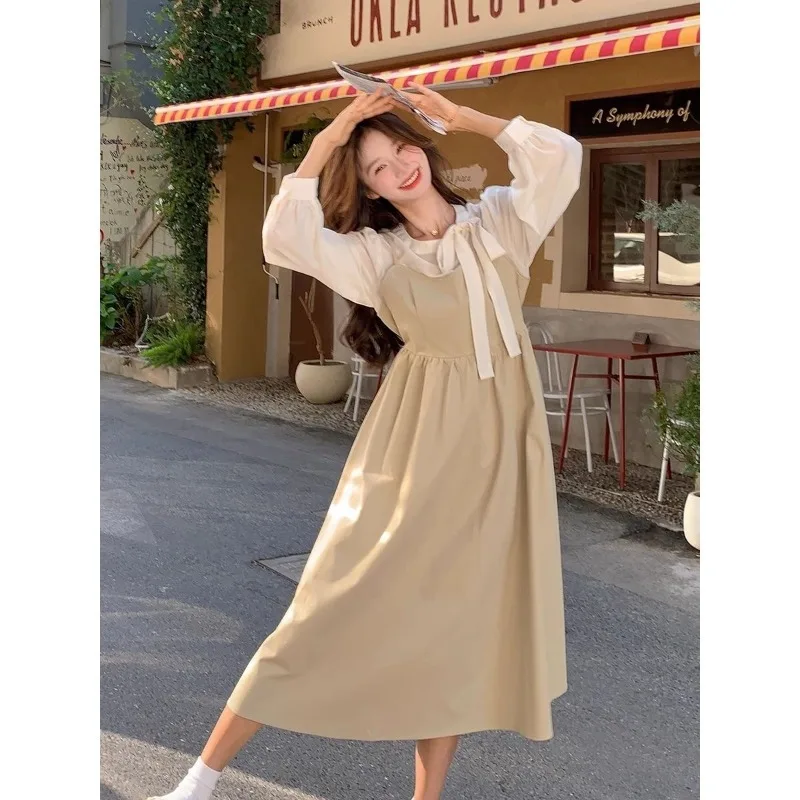 2026 Spring Sweet Age-reducing Bow Lace-up Fake Two-piece Dress for Female Students To Show Thin Medium and Long A-shaped Skirt
2026 Spring Sweet Age-reducing Bow Lace-up Fake Two-piece Dress for Female Students To Show Thin Medium and Long A-shaped Skirt