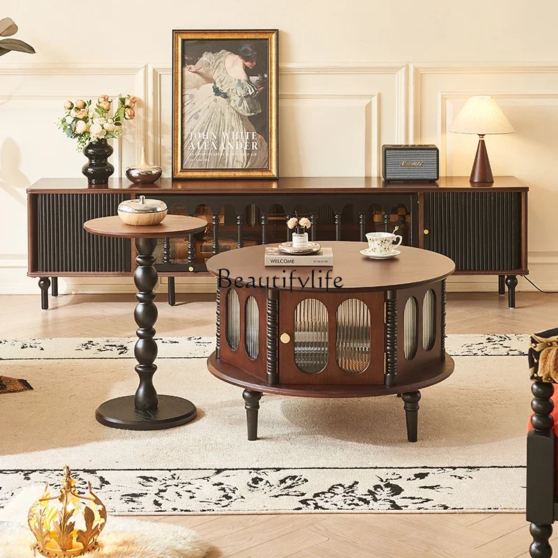 yj9Retro solid wood TV cabinet coffee table combination medium and ancient style living room small apartment household round loc
yj9Retro solid wood TV cabinet coffee table combination medium and ancient style living room small apartment household round loc