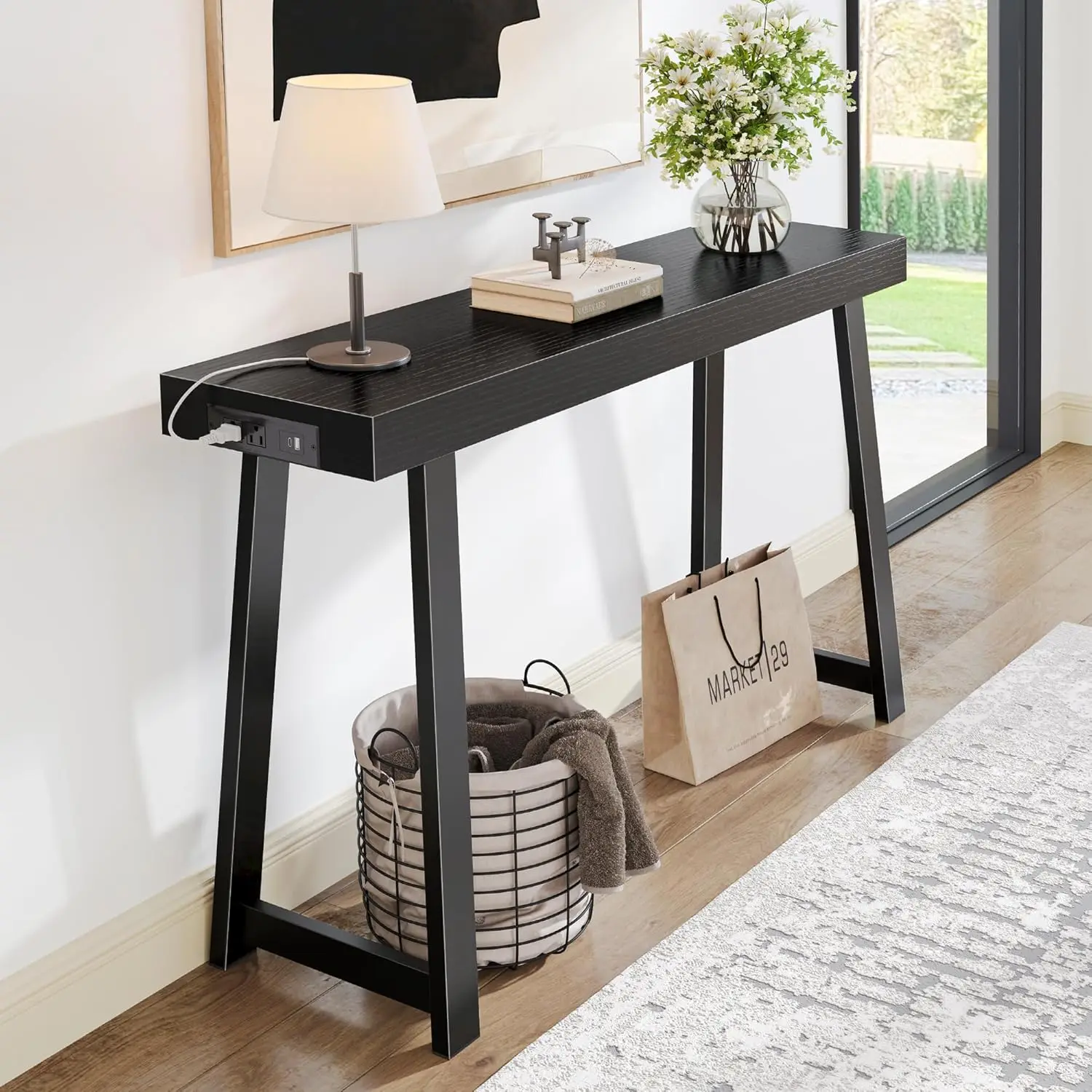 47.2" Console Table with USB-C Charging Station, Modern Entryway Sofa Table, Thicker Desktop, Black Metal Legs
47.2" Console Table with USB-C Charging Station, Modern Entryway Sofa Table, Thicker Desktop, Black Metal Legs