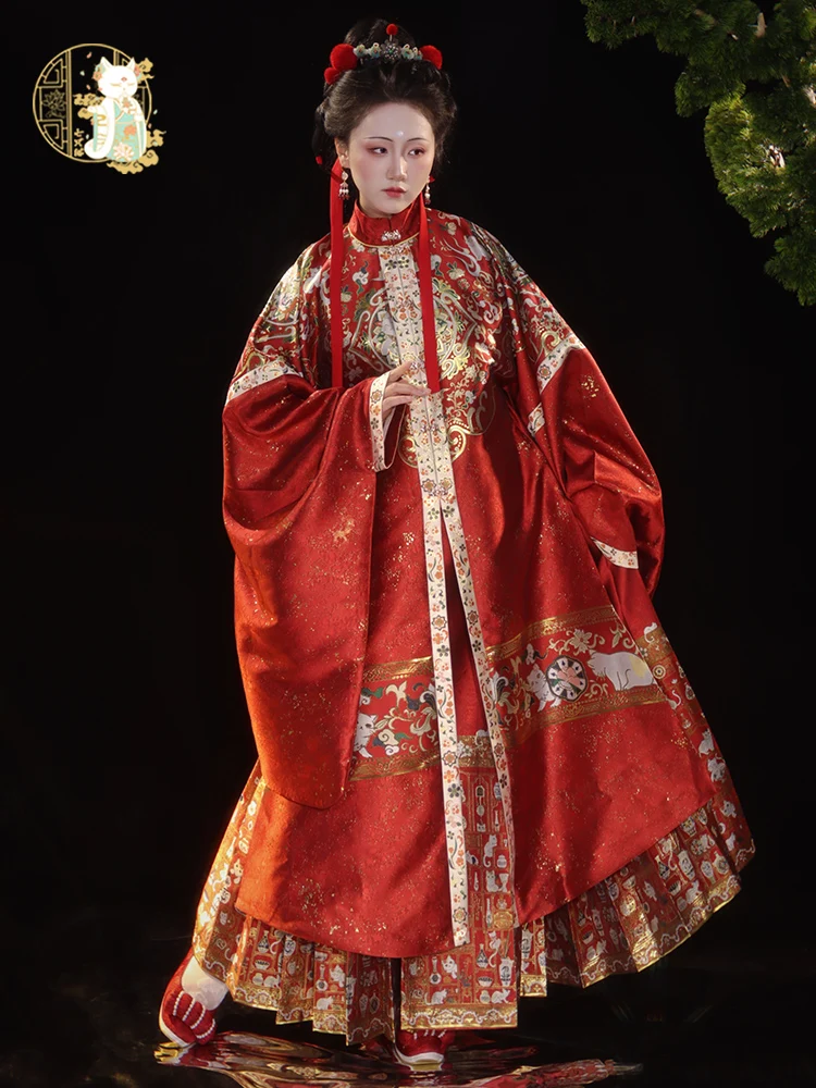 Original Qizhuchao Multi Treasure Ming Dynas Hanfu Women's Wedding Clothes Autumn Winter Long Coat And Tail Skirt Set
Original Qizhuchao Multi Treasure Ming Dynas Hanfu Women's Wedding Clothes Autumn Winter Long Coat And Tail Skirt Set
